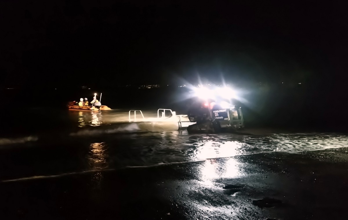 Exmouth RNLI rescue two ladies in the river Exe, cut off by the tide, in the dark